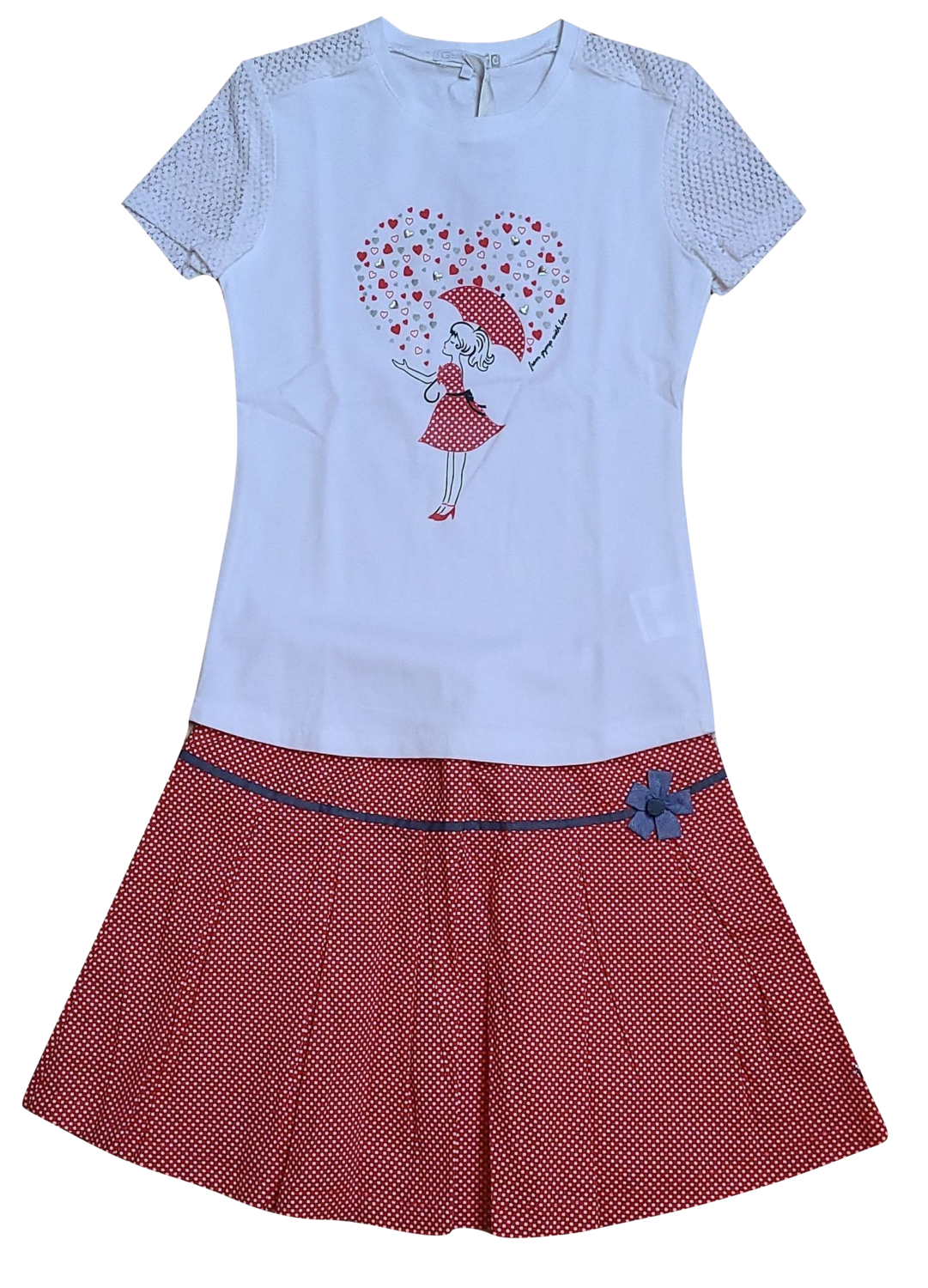 Set Rok Stippen Rood + T-shirt Hartjes Wit Gymp