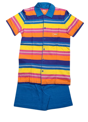 Uniseks Pyjama K/M Short Knopen "Tijger" Woody Multi Gestreept