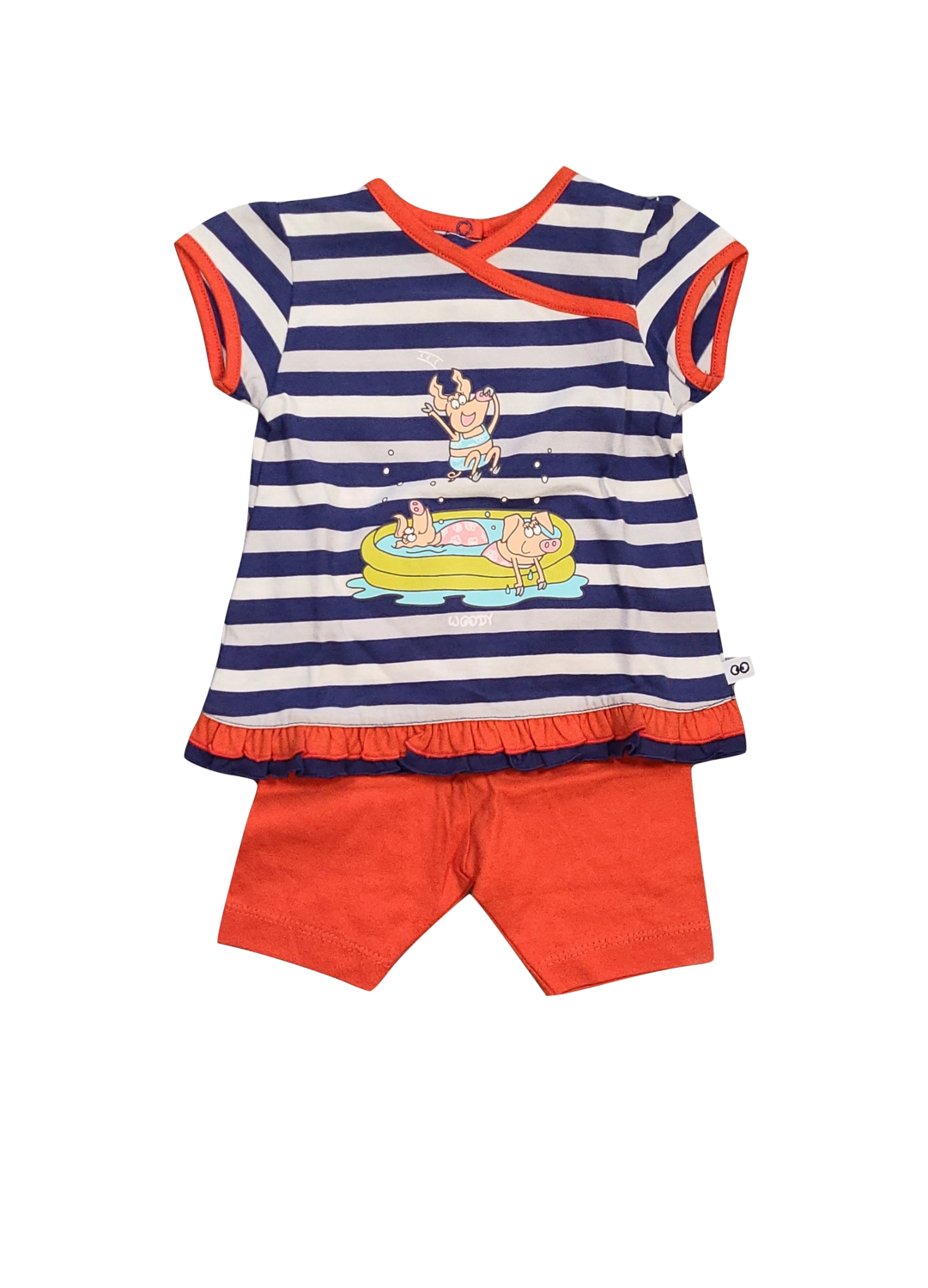 Meisjes Pyjama K/M Short Tuniek &quot;Varken&quot; Woody Blauw gestreept