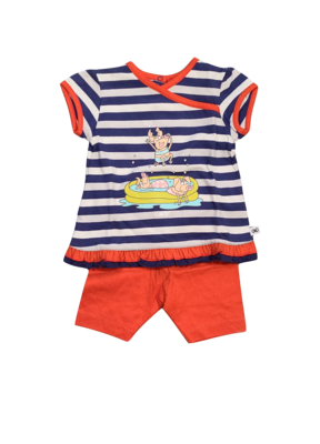 Meisjes Pyjama K/M Short Tuniek &quot;Varken&quot; Woody Blauw gestreept