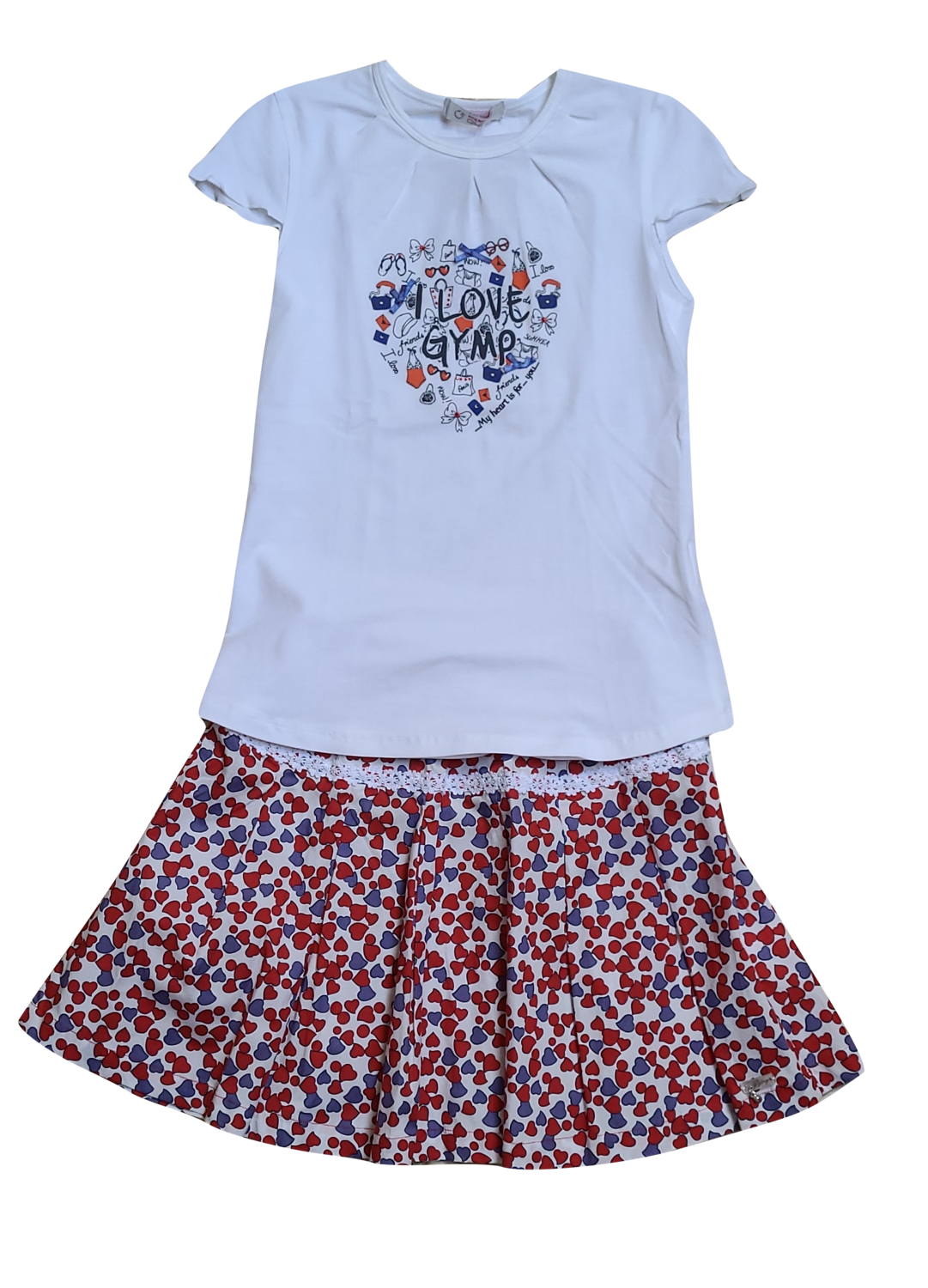 Set T-shirt &quot;Love&quot; + Rok &quot;Hartjes&quot; Gymp Wit/Rood