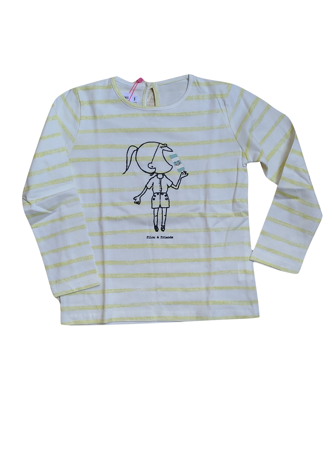 T-shirt L/M &quot;Ice Cream Girl&quot; Filou &amp; Friends Ecru Gestreept