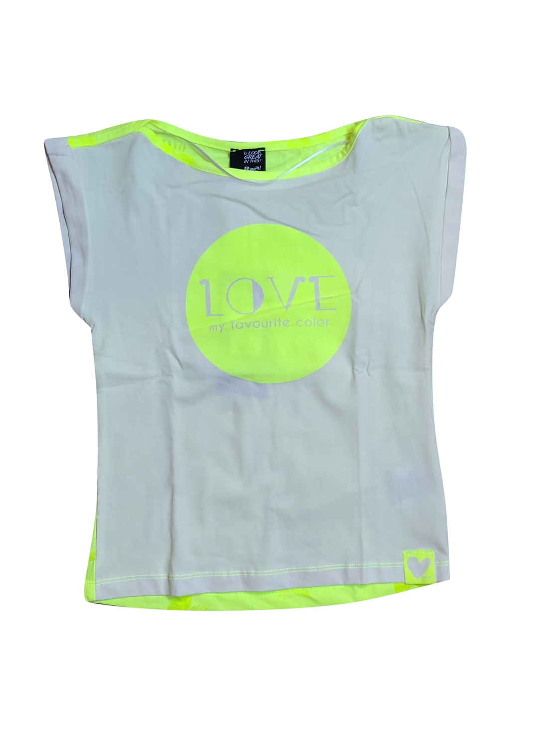 T-shirt &quot;Love&quot; Rumbl Fluo Geel/Ecru