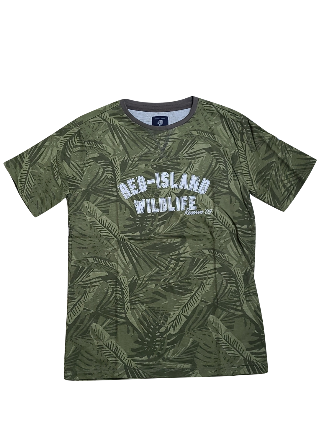 T-shirt &quot;Red-Island&quot; Jake Fischer Kaki Bedrukt