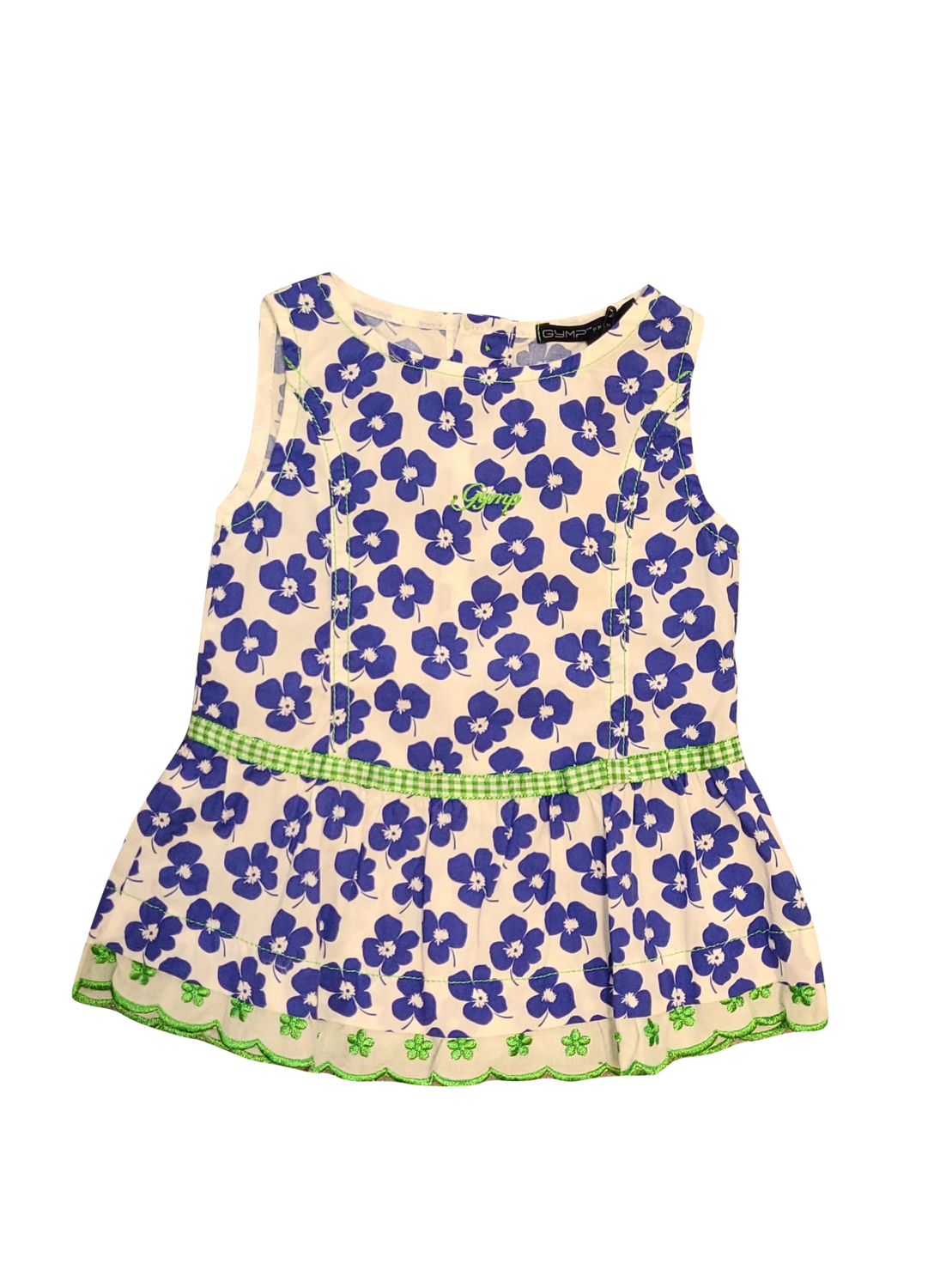 Kleed Z/M Bloemen Gymp Wit/Blauw Bedrukt
