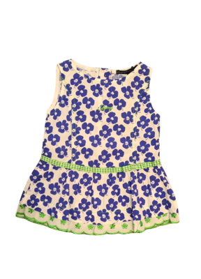 Kleed Z/M Bloemen Gymp Wit/Blauw Bedrukt