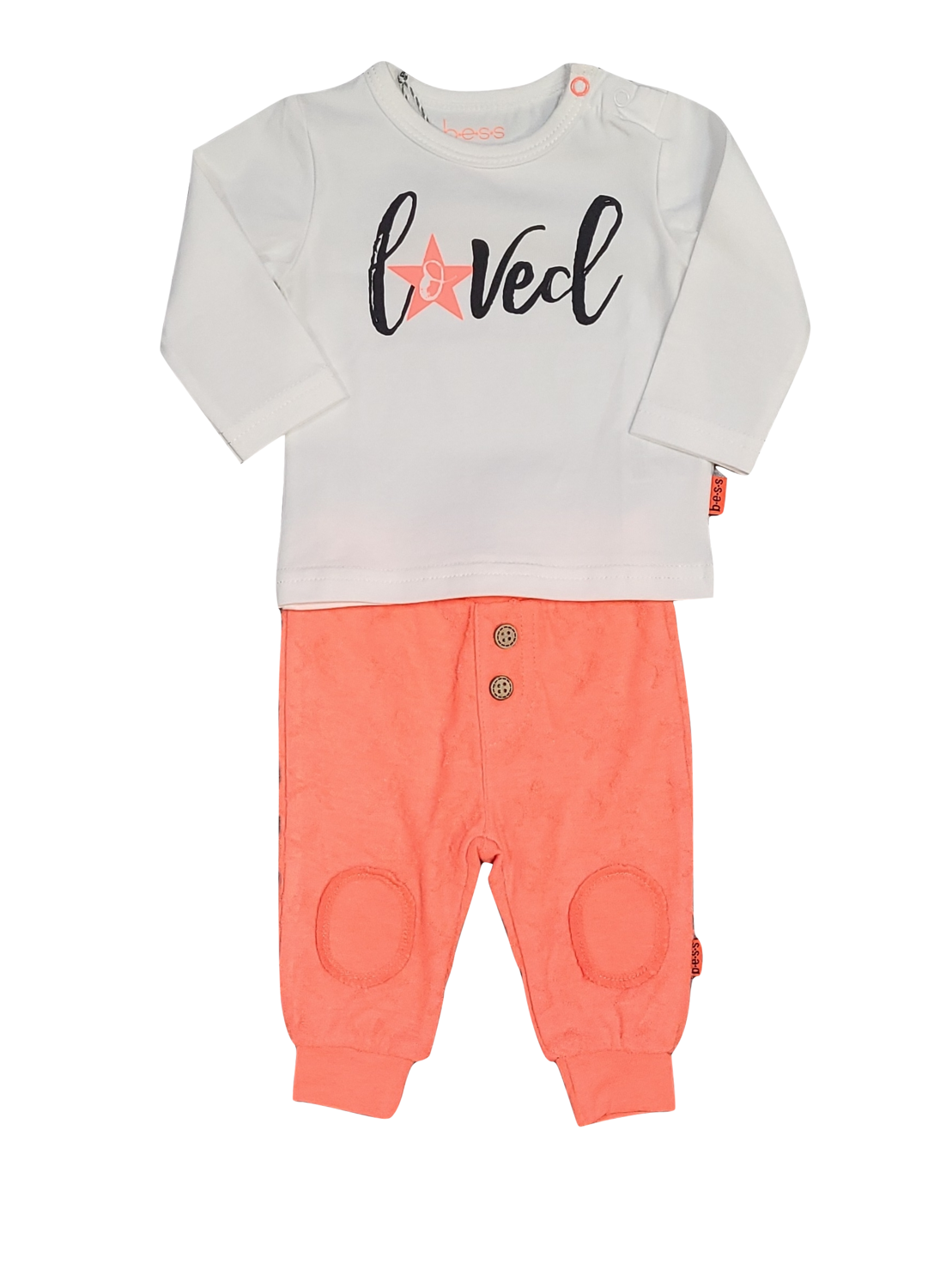 Set Broek + T-shirt &quot;Loved&quot; L/M Bess Wit/ Koraal