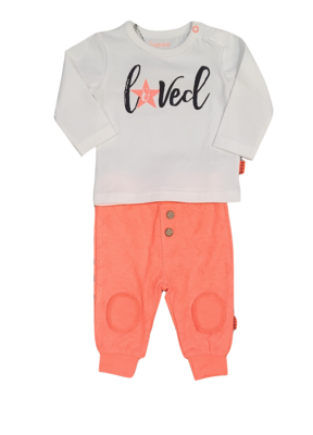 Set Broek + T-shirt &quot;Loved&quot; L/M Bess Wit/ Koraal