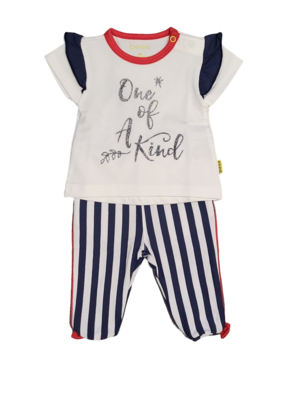 Set Broek Gestreept + T-shirt "One Of A Kind" Bess Wit/Blauw