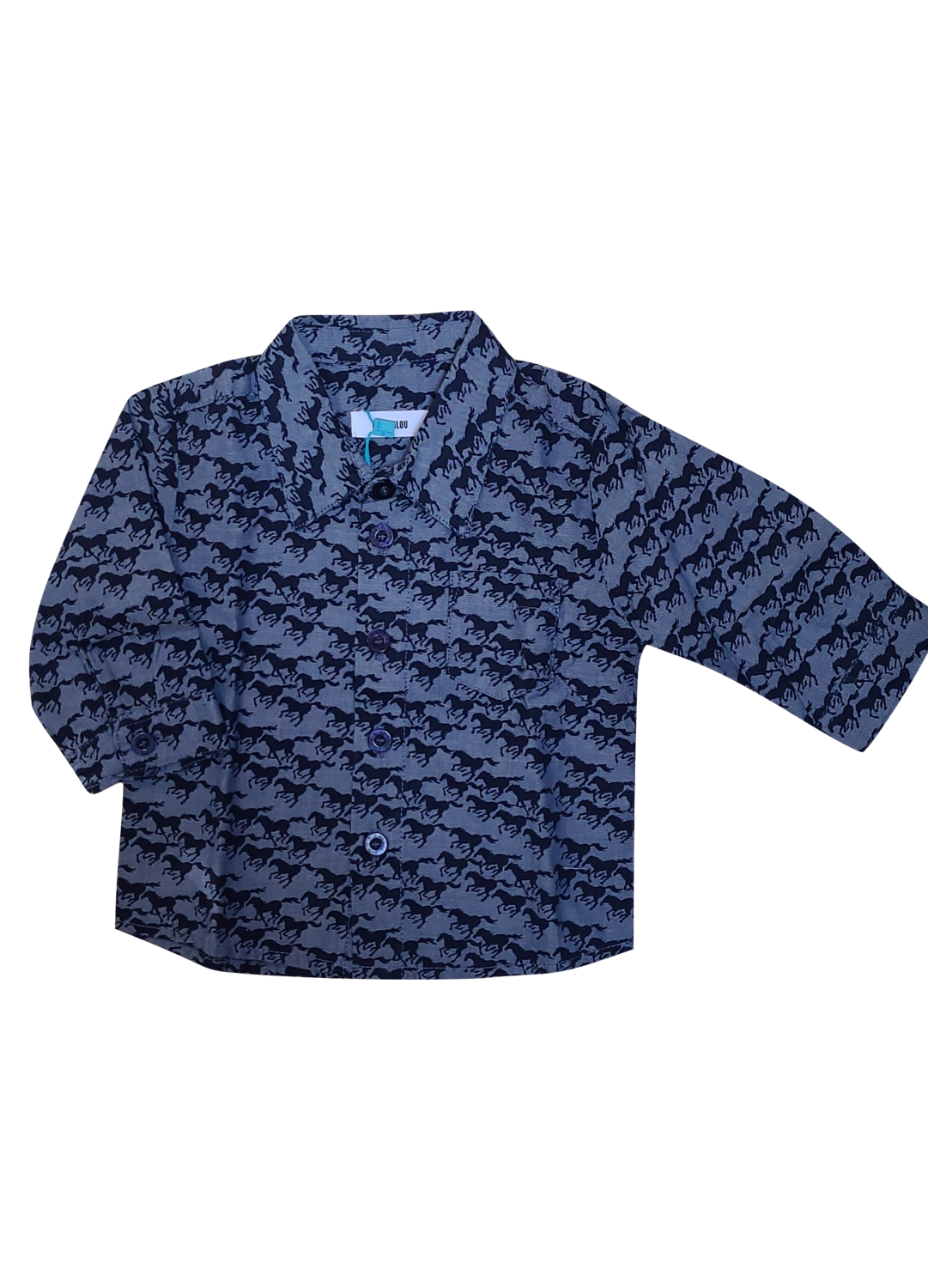 Hemd l-m Bedrukt &quot;Paardjes&quot; P&#39;tit Filou Blauw