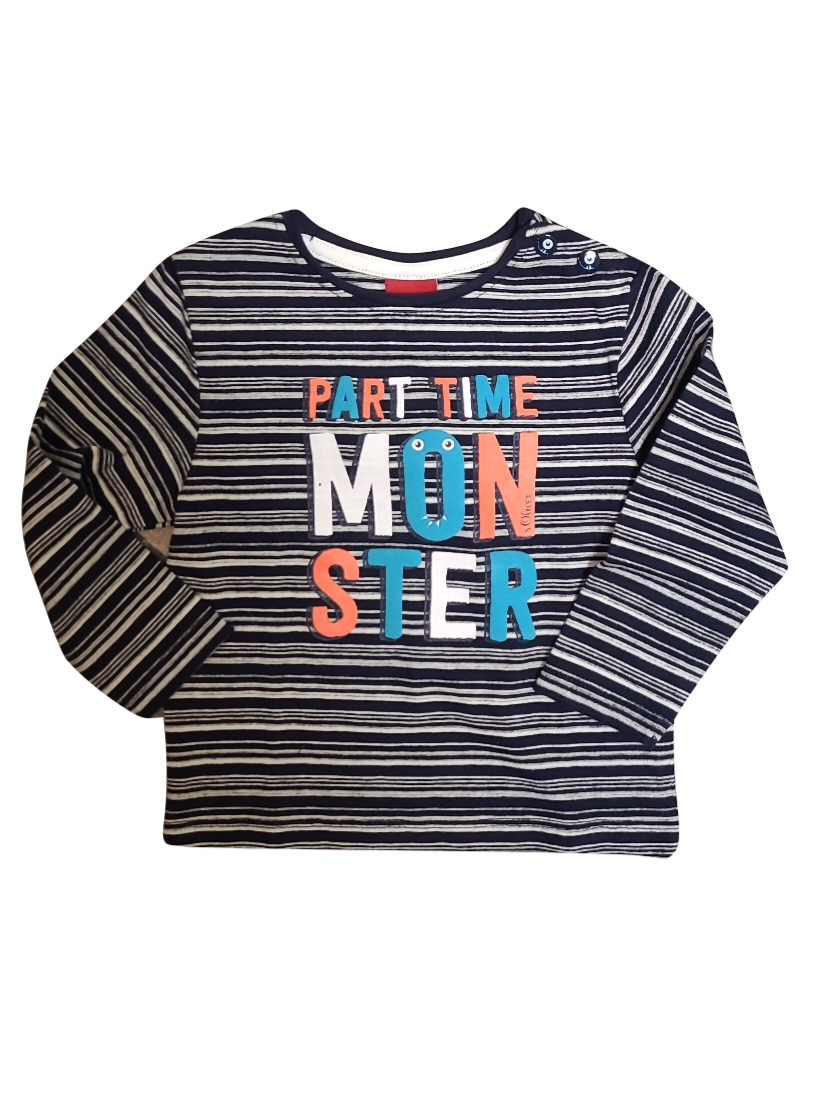 T-shirt L/M &quot;Part-time Monster&quot; S-Oliver Zwart Gestreept