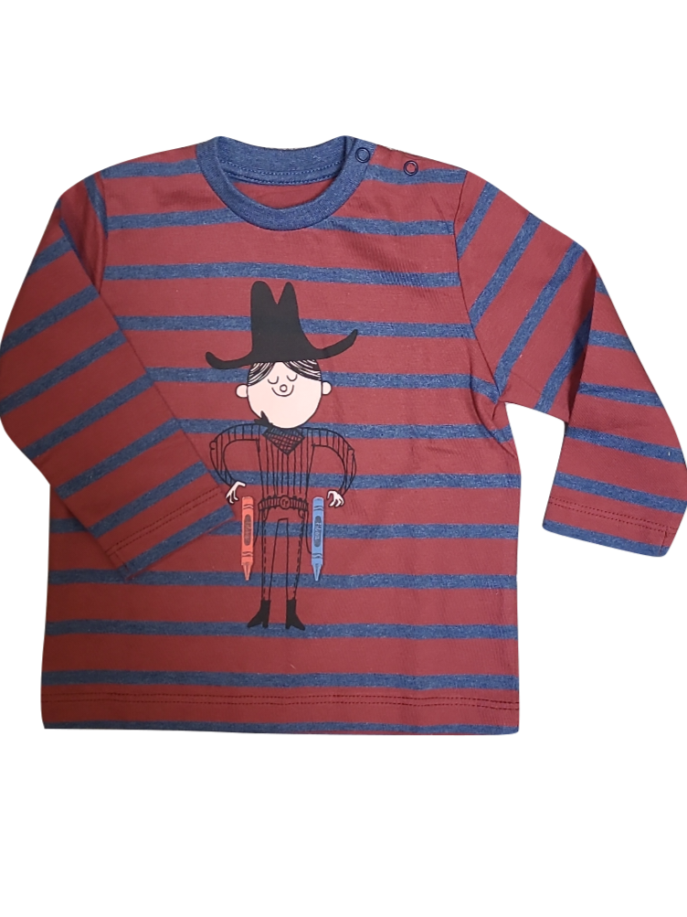 T-shirt L/M &quot;Cowboy&quot; Filou &amp; Friends Bordeaux Gestreept