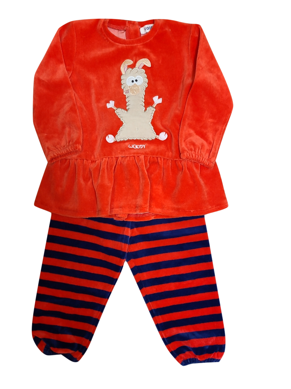 Meisjes Baby Pyjama L/M Velours &quot;Lama&quot; Woody Rood