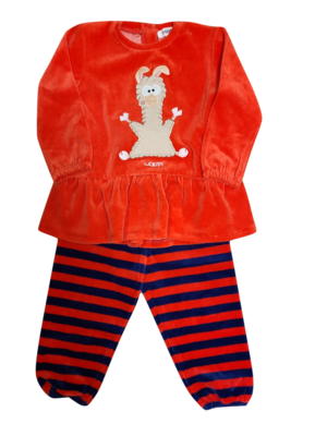 Meisjes Baby Pyjama L/M Velours &quot;Lama&quot; Woody Rood
