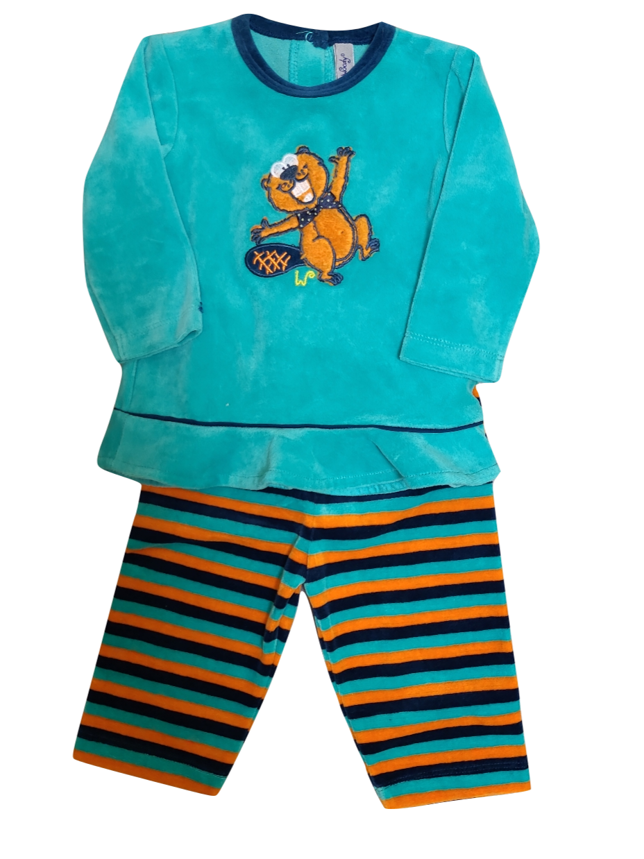 Meisjes Baby Pyjama L/M Velours &quot;Bever&quot; Woody Aqua