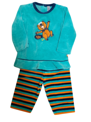 Meisjes Baby Pyjama L/M Velours &quot;Bever&quot; Woody Aqua