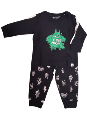 Jongens Baby Pyjama L/M &quot;Little Monster&quot; Woody Zwart