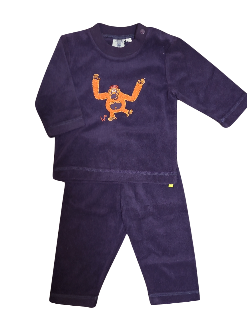 Jongens Baby Pyjama L/M Spons &quot;Aap&quot; Woody Aubergine