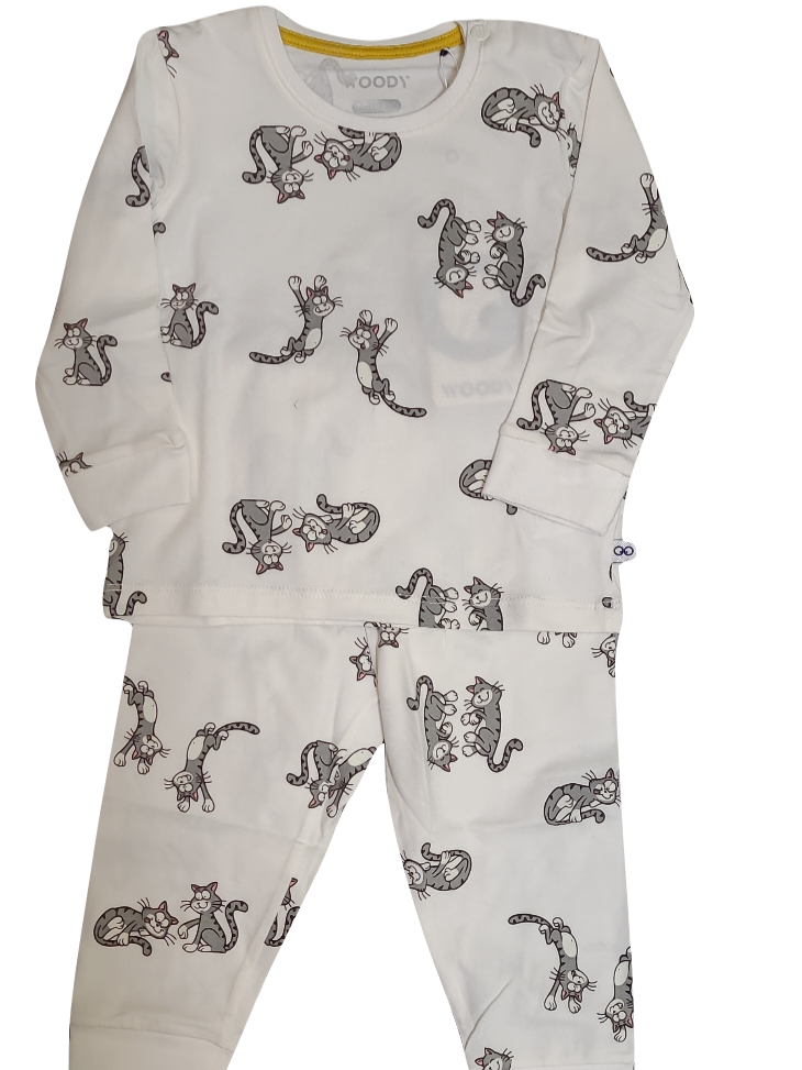 Jongens Baby Pyjama L/M &quot;Poes&quot; Off White