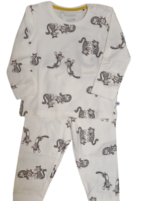 Jongens Baby Pyjama L/M &quot;Poes&quot; Off White
