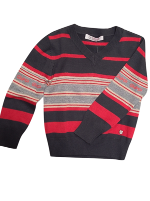 Trui Tricot Gestreept Gymp Grijs/Rood