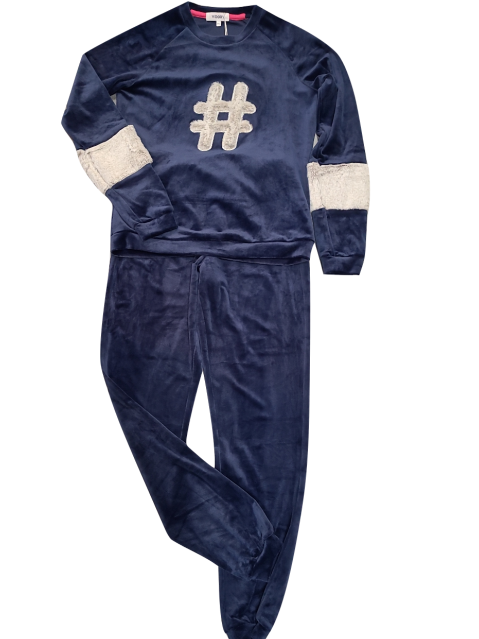 Meisjes Pyjama L/M Velours Woodt Marine