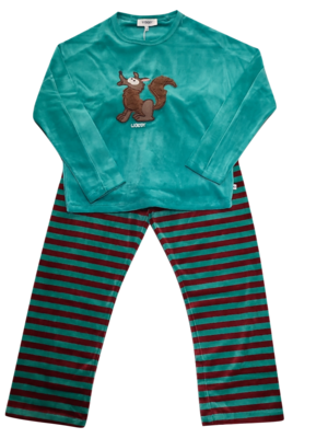 Meisjes Pyjama L/M Velours Woody &quot;Vos&quot; Groen