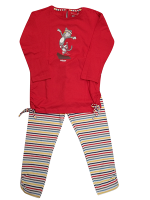 Meisjes Pyjama L/M &quot;Poes&quot; Woody Rood