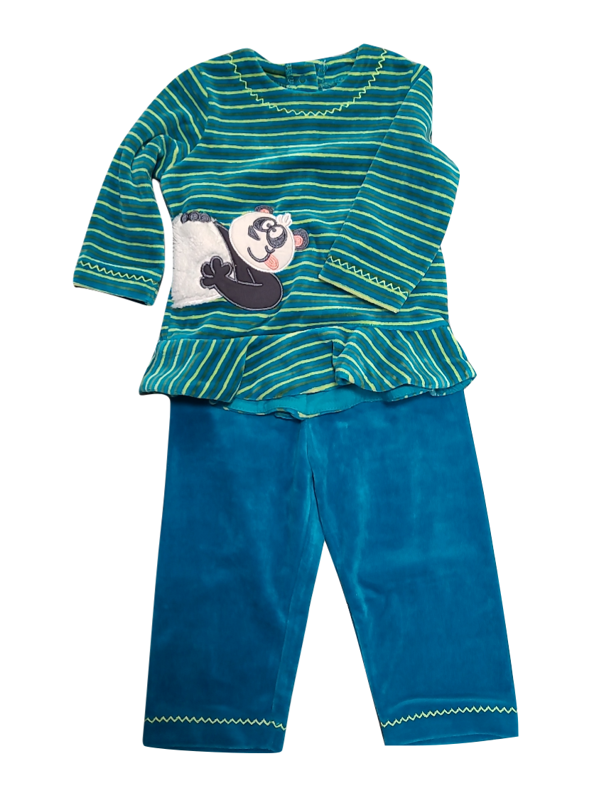 Meisjes Baby Pyjama L/M Velours &quot;Panda&quot; Woody Groen