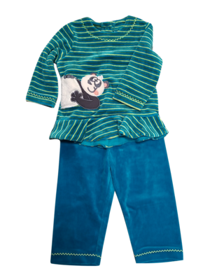 Meisjes Baby Pyjama L/M Velours &quot;Panda&quot; Woody Groen