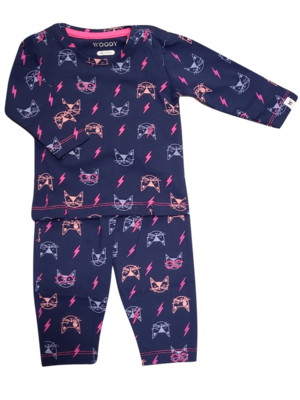 Meisjes Baby Pyjama L/M &quot;Poes&quot; Woody Blauw