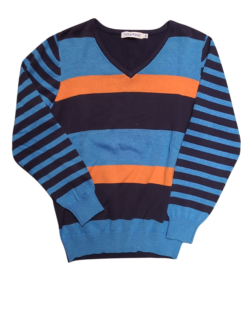 Pull Tricot Filou &amp; Friends Blauw/Oranje Gestreept