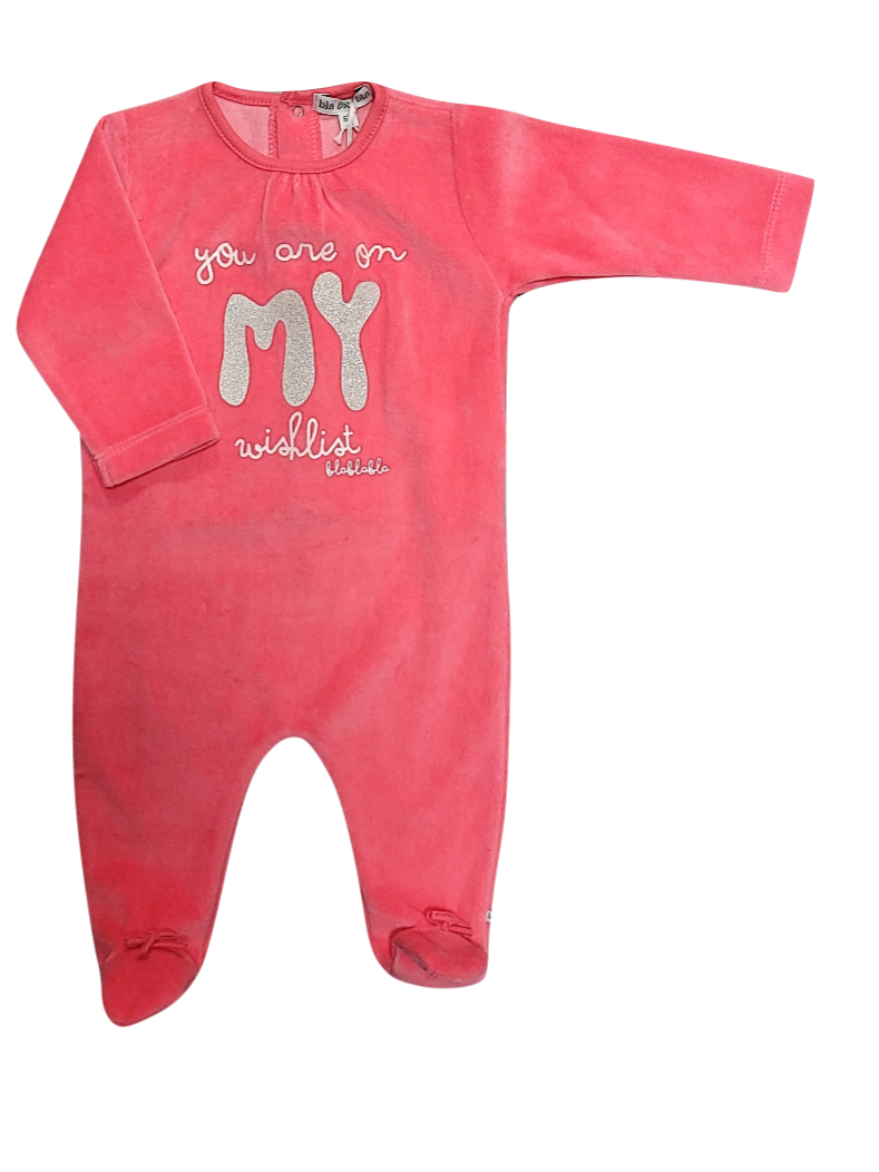 Pyjama/Voetjes &quot;You Are....&quot; Velours Bla Bla Bla Roos