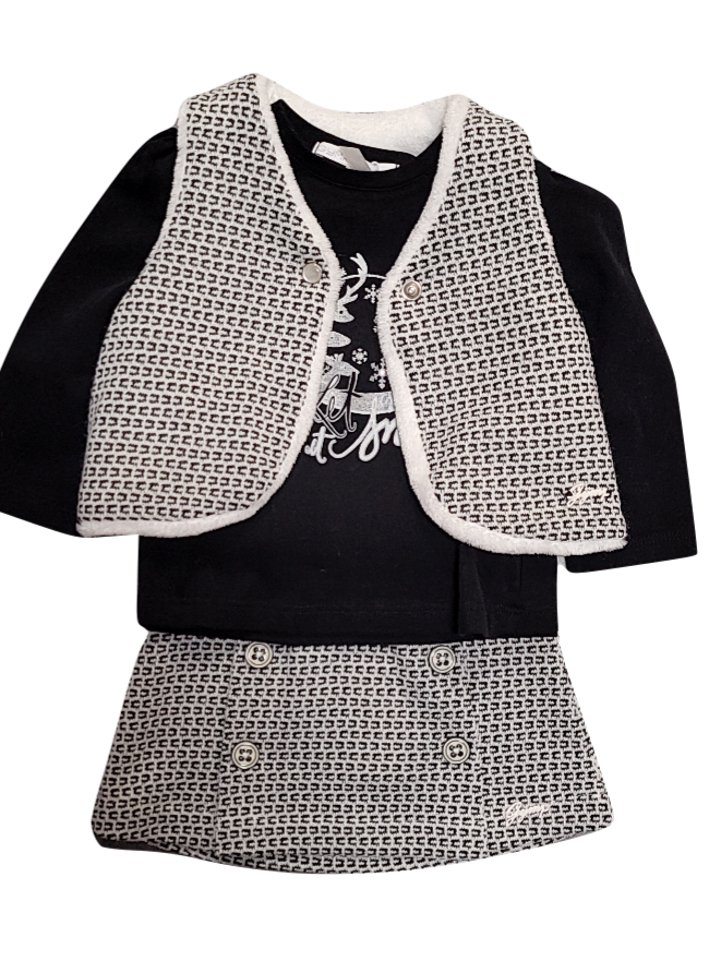 Set T-shirt +Rok +Bodywarmer Gymp Zwart/Wit
