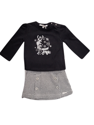 Set T-shirt +Rok +Bodywarmer Gymp Zwart/Wit