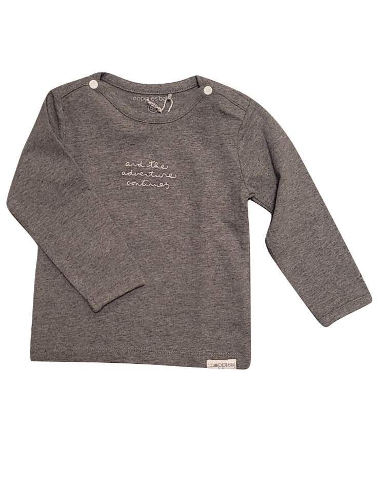 T-shirt L/M &quot;And The Adventure ..&quot; Gymp Antraciet