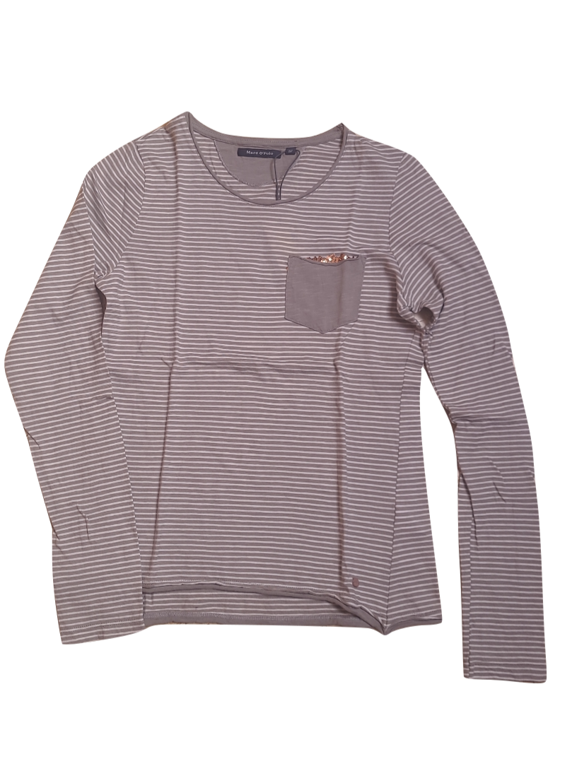 T-Shirt L/M Gestreept Grijs Marco Polo