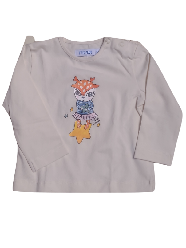 T-shirt L/M &quot;Little Deergirl&quot; P&#39;tit Filou Ecru