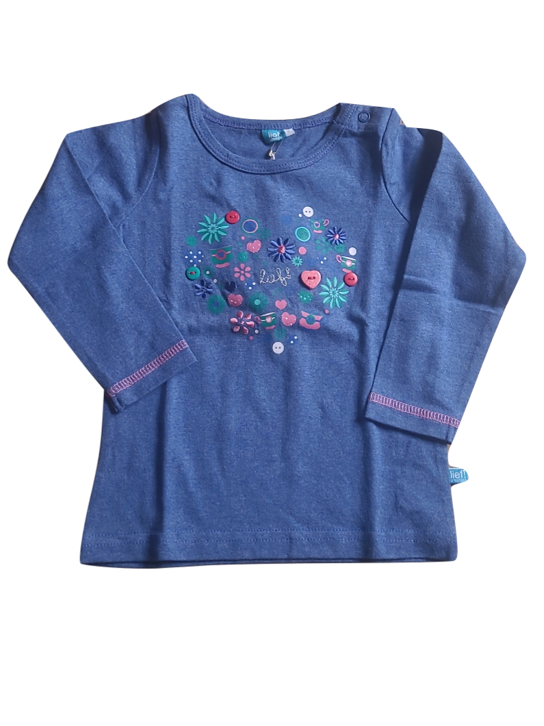 T-shirt L/M &quot;Flowers&quot; Lief Blauw