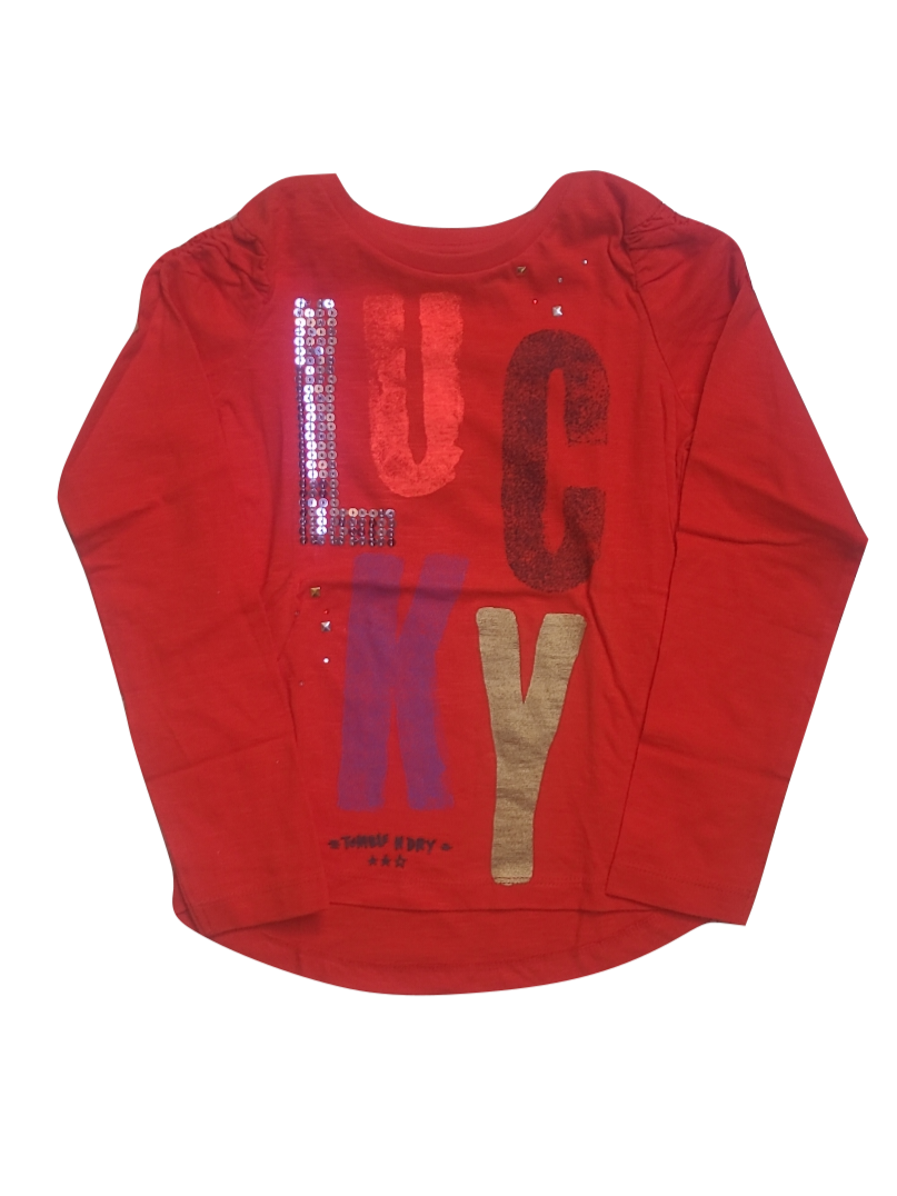 T-shirt L/M &quot;Lucky&quot; Tumbl &#39;N Dry Rood