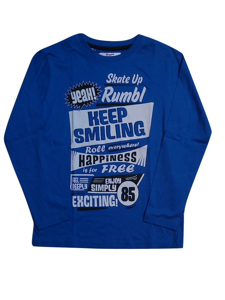 T-shirt L/M &quot;Keep Smiling&quot; Rumbl Blauw