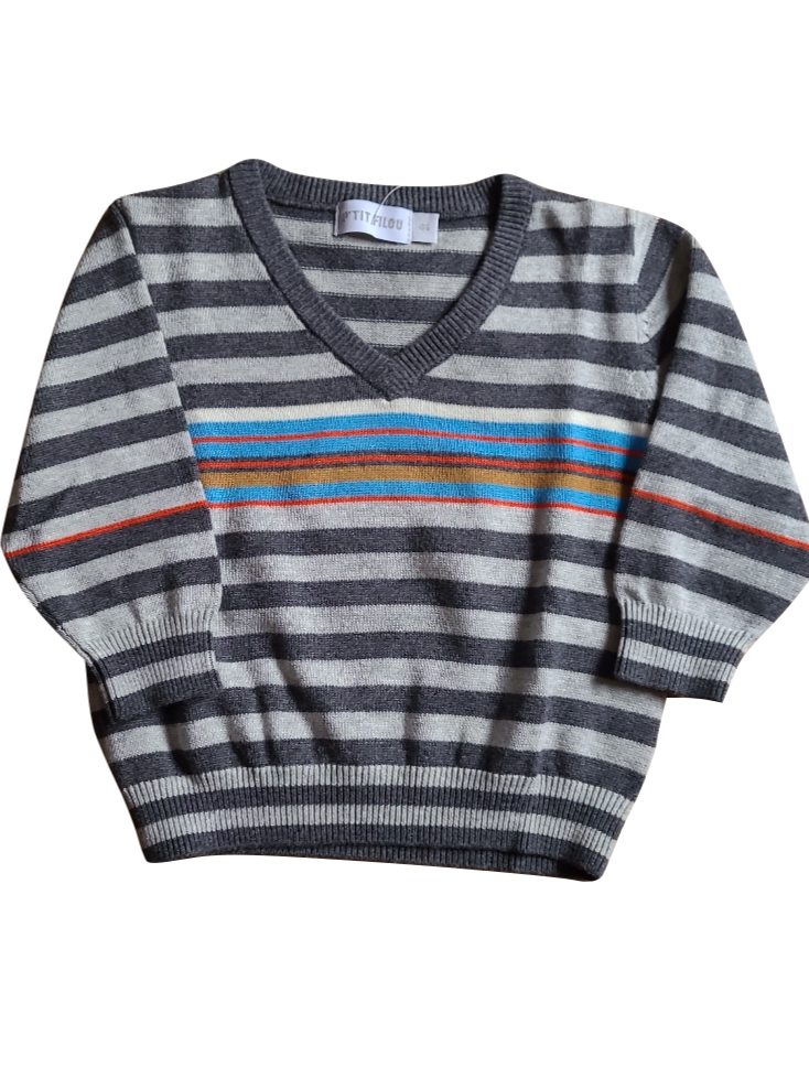 Pull Tricot P&#39;tit Filou Grijs Gestreept