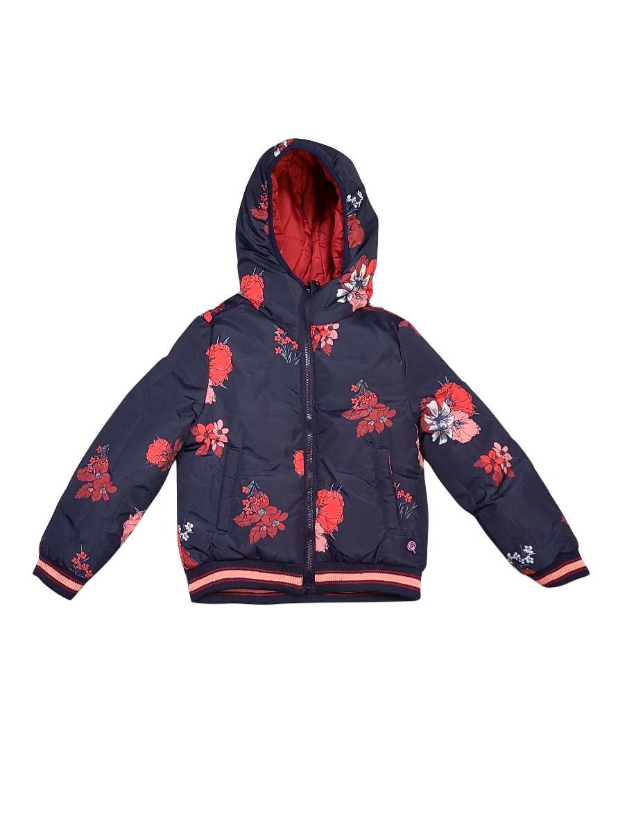 Jas Met Kap Bloemen Omkeerbaar Quapi Blauw/Rood