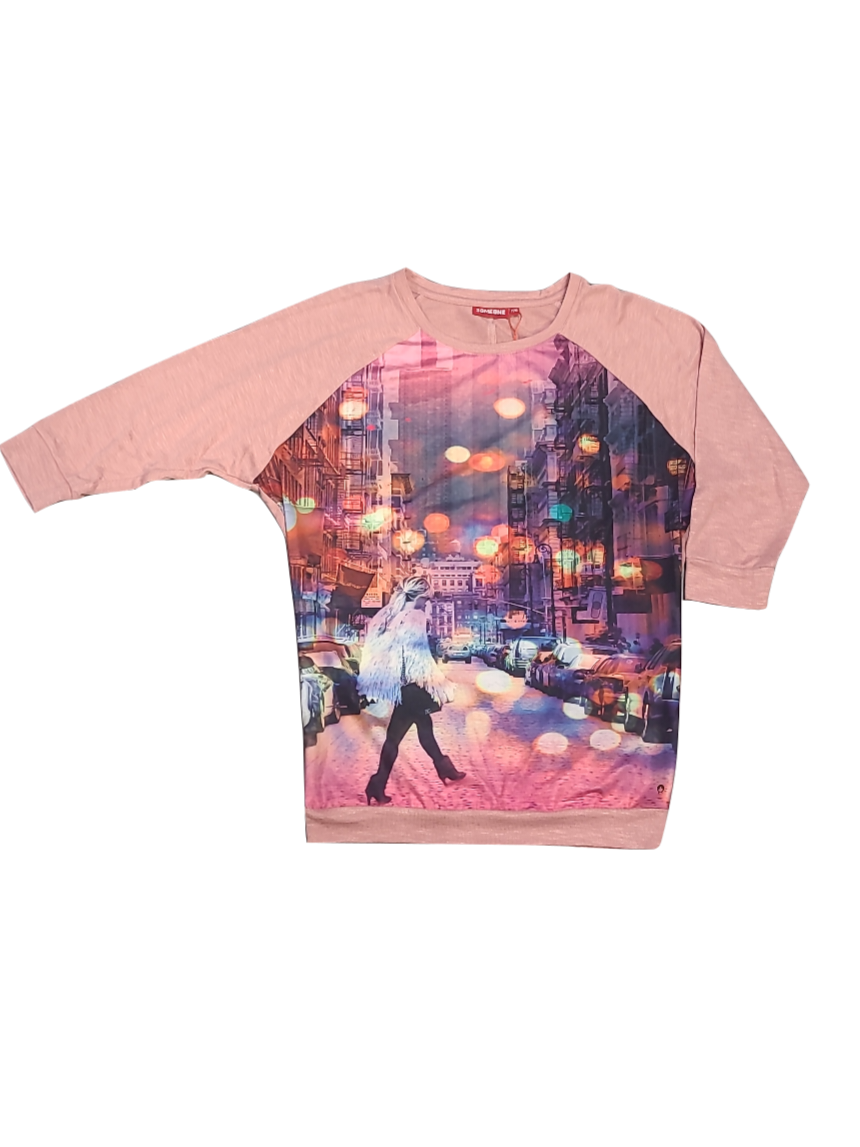 Sweater 3/4 Mouw Someone Oudroze Bedrukt