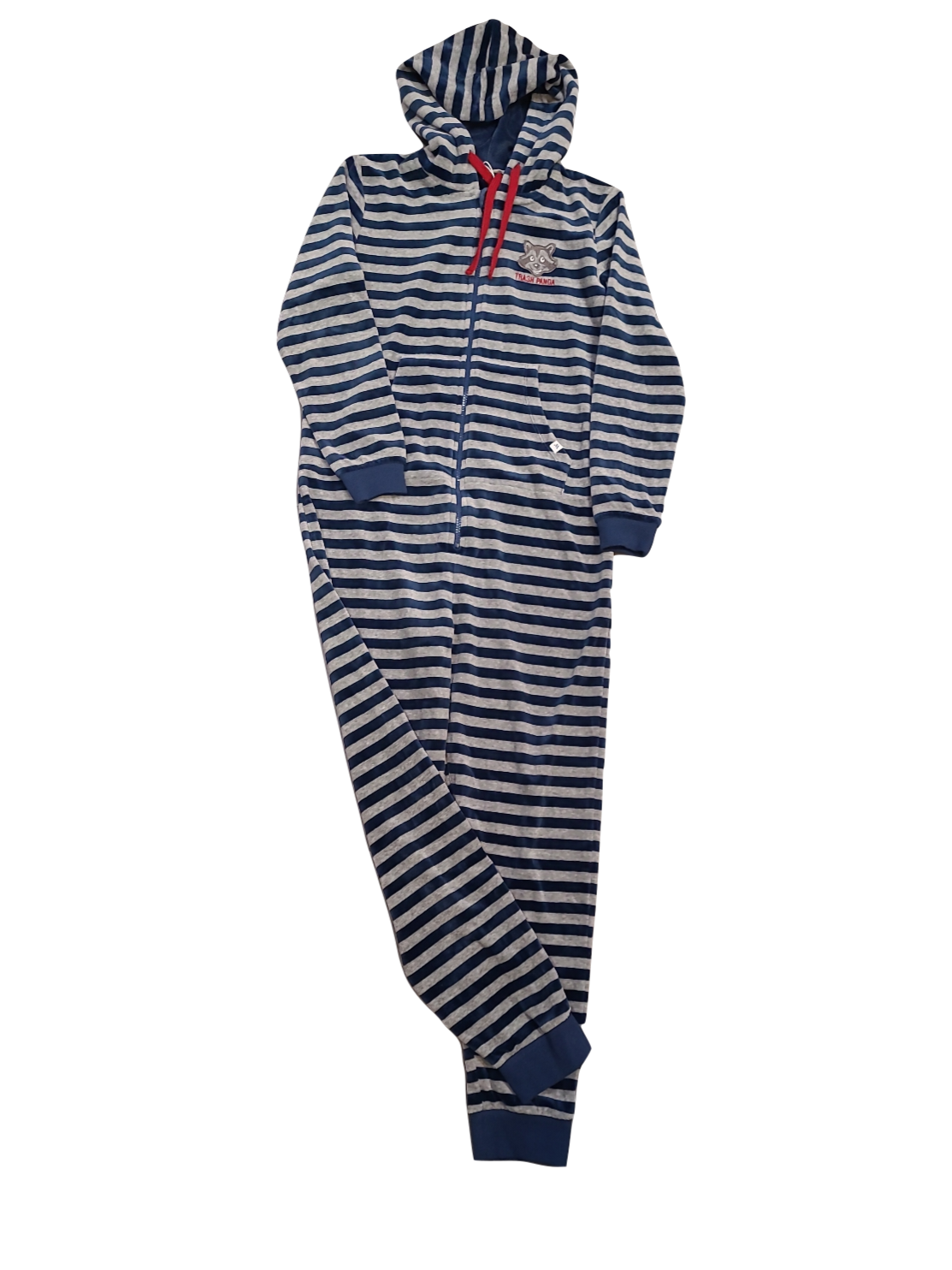 Jongens Onesie &quot;Wasbeer&quot; Gestreept Woody Grijs/Blauw
