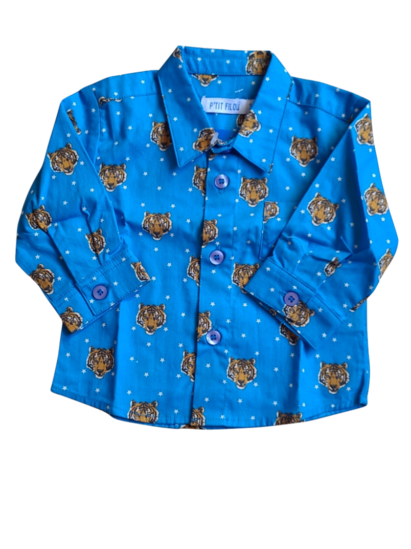 Hemd Bedrukt &quot;Tijgers&quot; P&#39;tit Filou Blauw