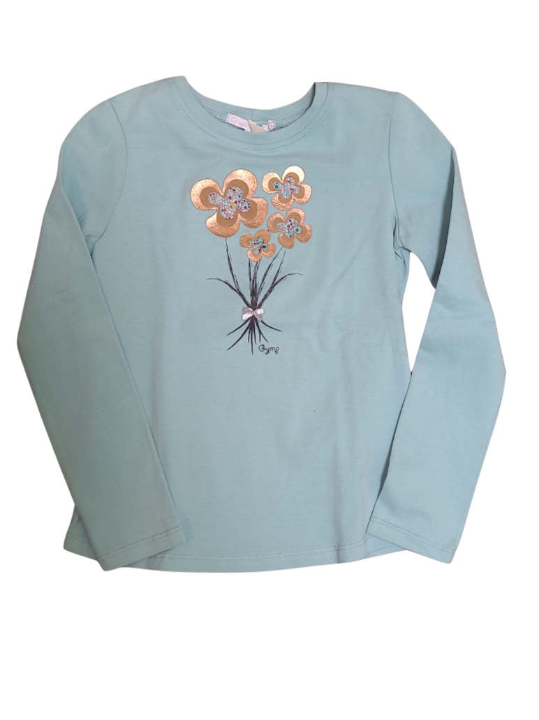 T-shirt L/M &quot;Flowers&quot; Gymp Lichtblauw