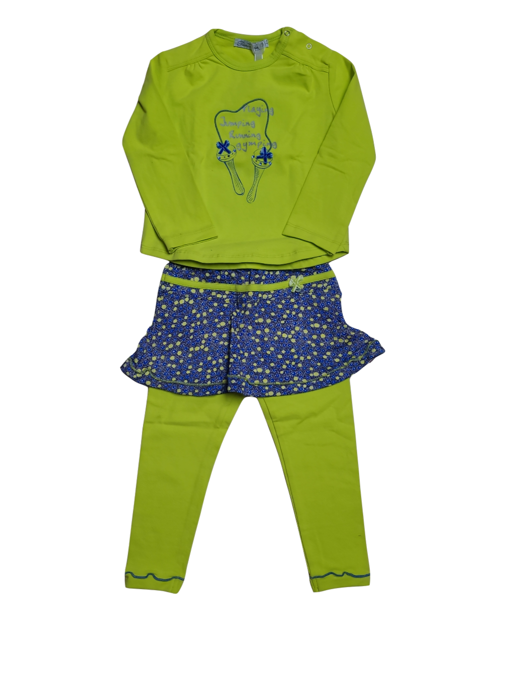 Setje T-Shirt Playing,Jumping,Running - Rok/Legging Gymp Limoen/Blauw