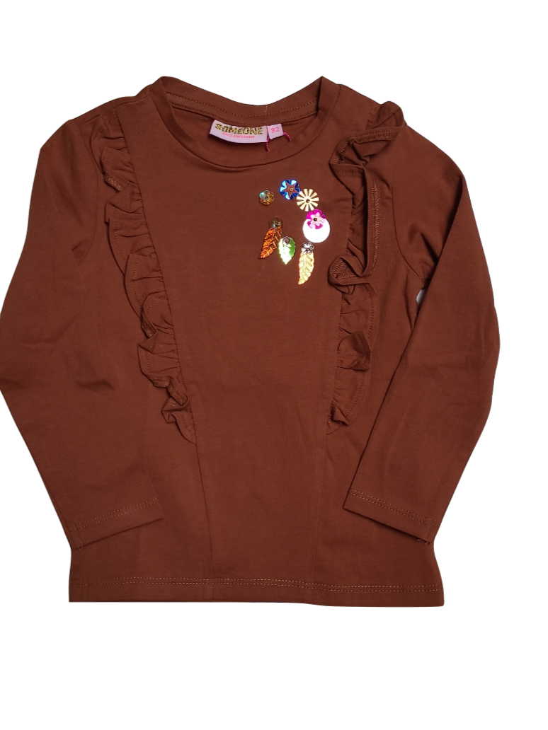 T-Shirt L/M &quot;Blaadjes&quot; Someone Cognac