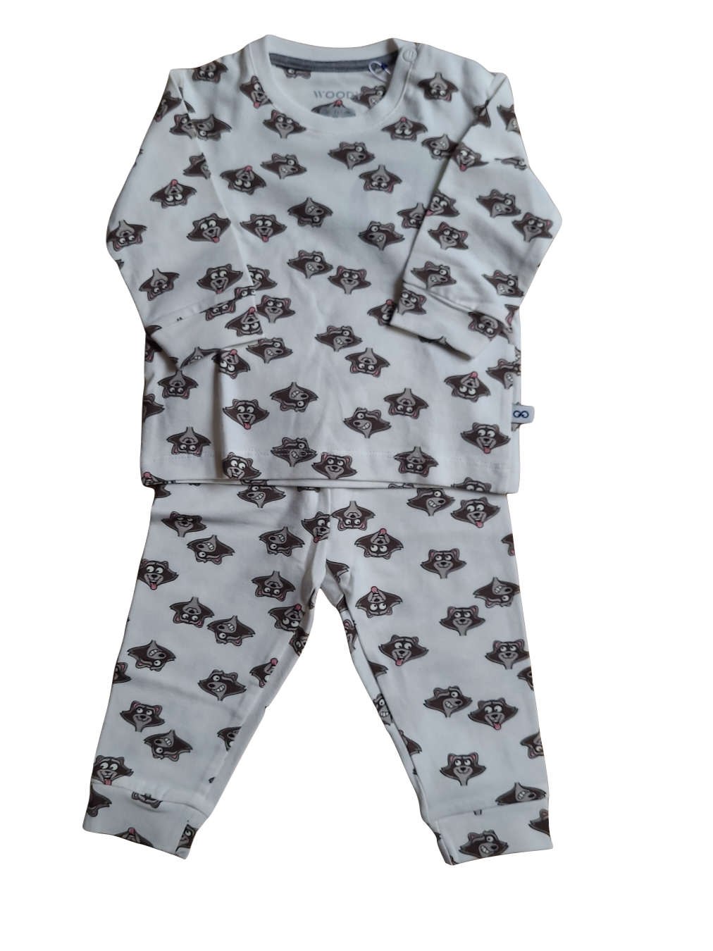 Jongens Baby Pyjama &quot;Wasbeer&quot; Woody Off White